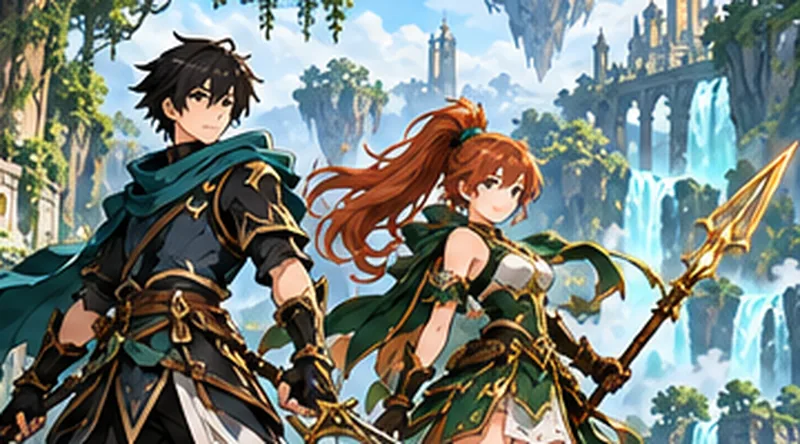 Kael and Lyra, the heroes of Verdant Quest, in an emerald forest